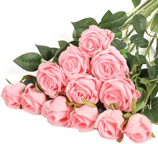 Fleurs artificielles en soie, Rose rouge au toucher réel, fleurs artificielles décoratives pour mariage