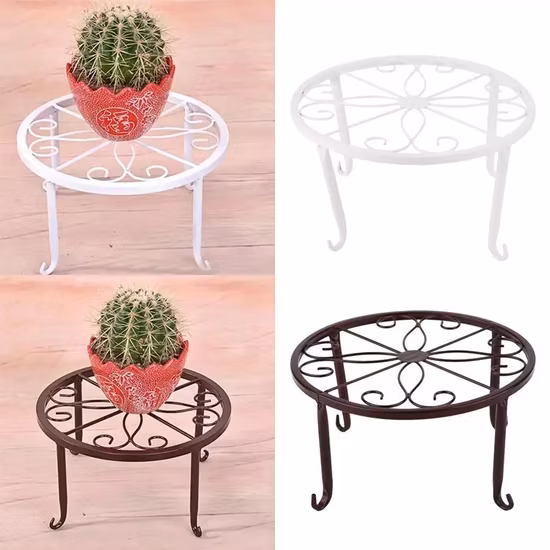 Support rond en fer et métal noir pour Pot de fleur d'extérieur, 5 pièces, pour balcon