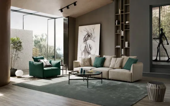 Villa contemporaine moderne de luxe, ensemble de salon italien, canapé d'angle en tissu, meubles de maison modernes